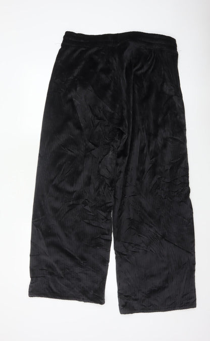 Marks and Spencer Women Black L Wide-Leg Velvet Drawstring Trousers