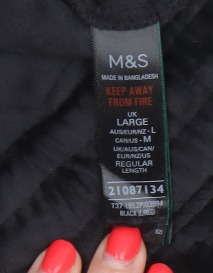 Marks and Spencer Women Black L Wide-Leg Velvet Drawstring Trousers