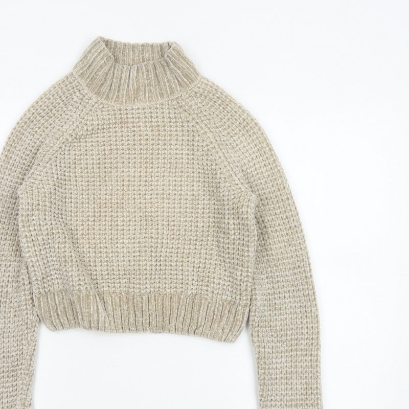 H&M Women’s Beige XS Chunky Knit Roll Neck Pullover Jumper