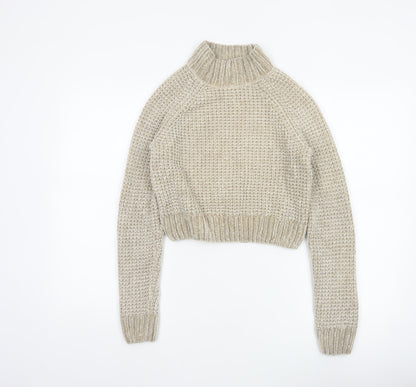 H&M Women’s Beige XS Chunky Knit Roll Neck Pullover Jumper