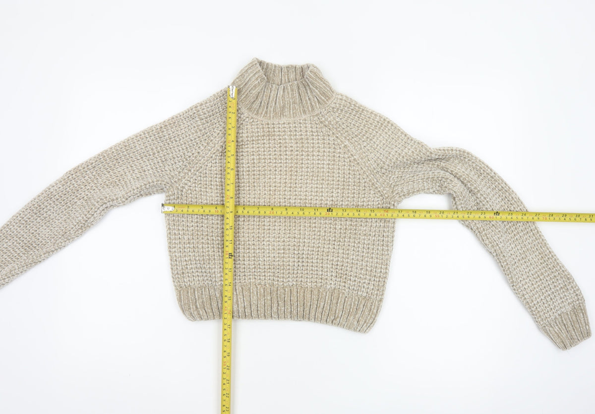H&M Women’s Beige XS Chunky Knit Roll Neck Pullover Jumper