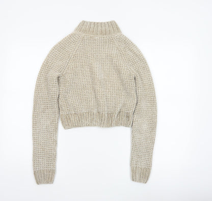 H&M Women’s Beige XS Chunky Knit Roll Neck Pullover Jumper