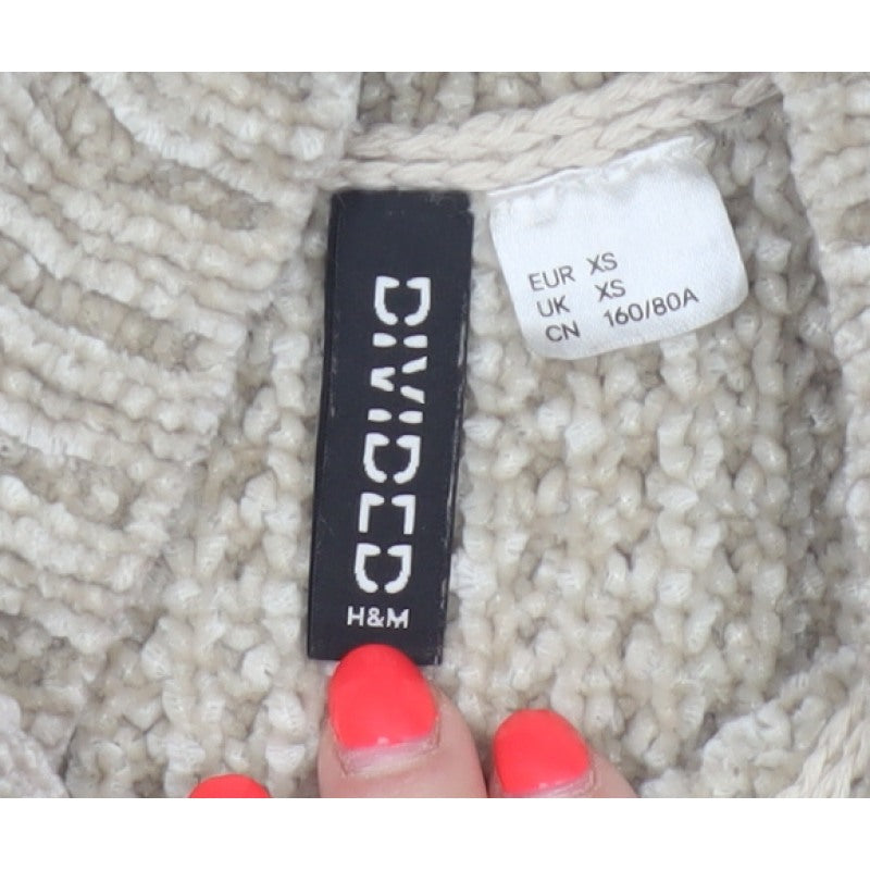H&M Women’s Beige XS Chunky Knit Roll Neck Pullover Jumper