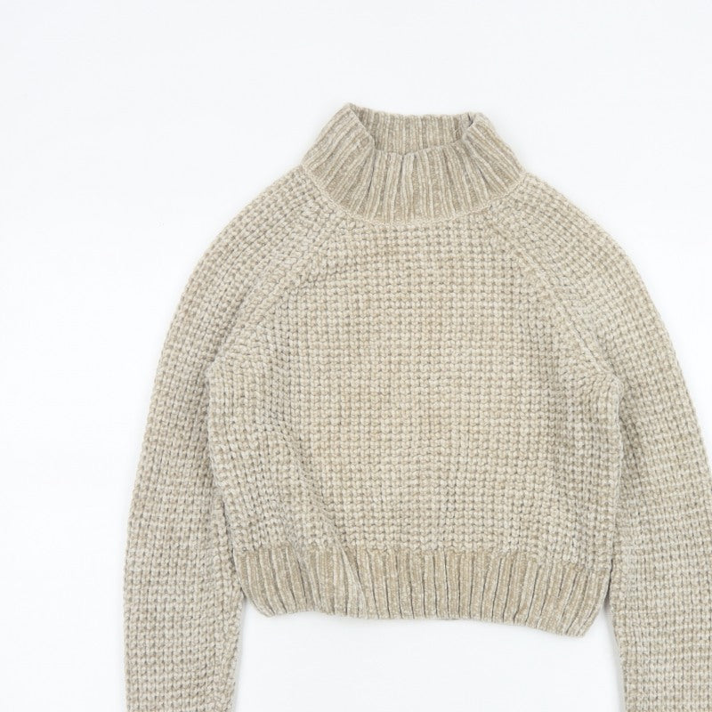 H&M Women’s Beige XS Chunky Knit Roll Neck Pullover Jumper
