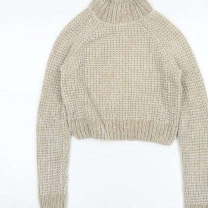 H&M Women’s Beige XS Chunky Knit Roll Neck Pullover Jumper