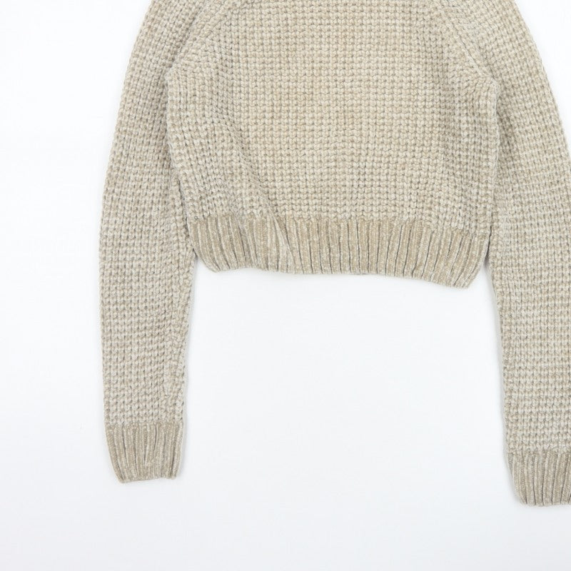 H&M Women’s Beige XS Chunky Knit Roll Neck Pullover Jumper