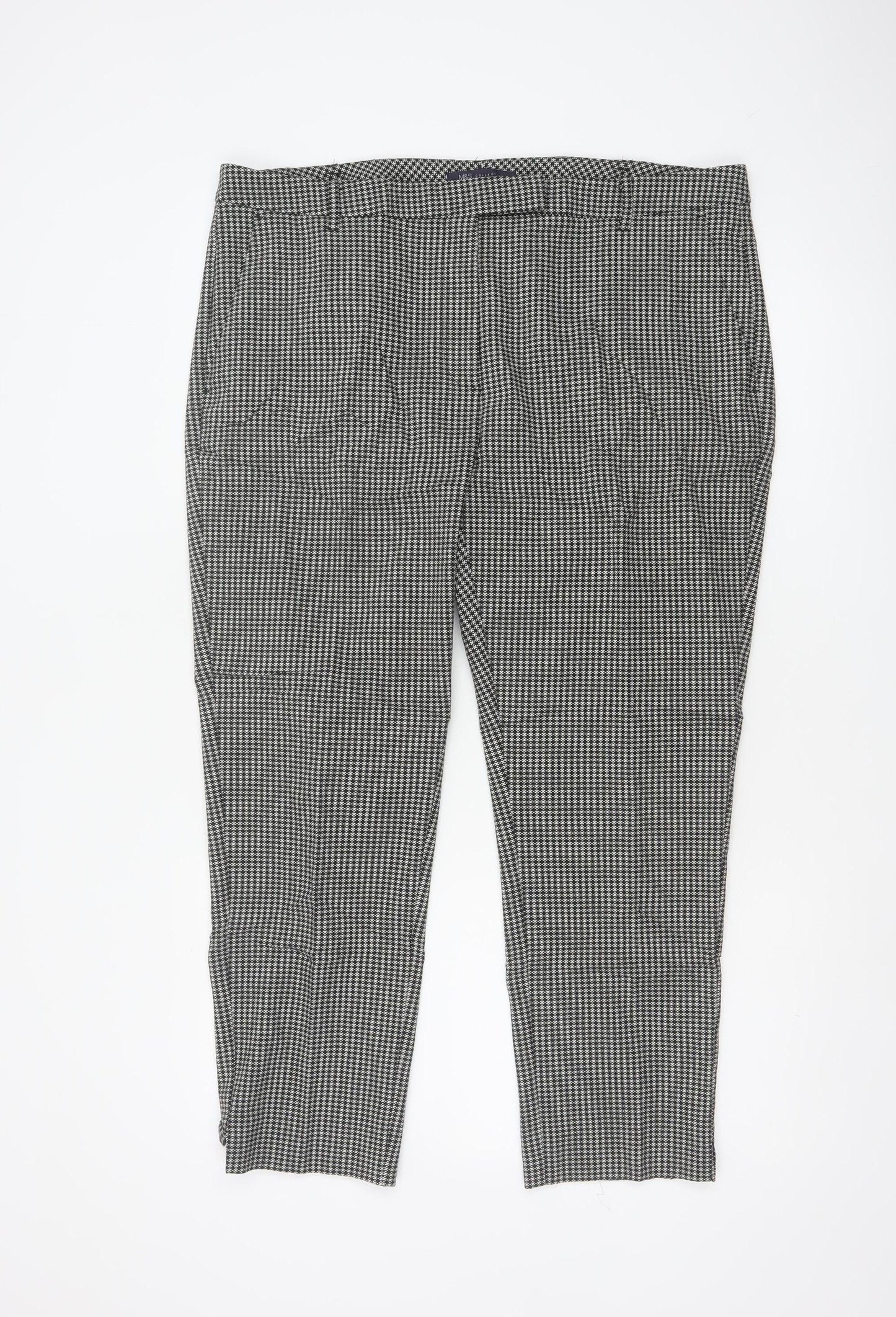 M&S Women Black Check Tapered Stretch Trousers UK 18 Short