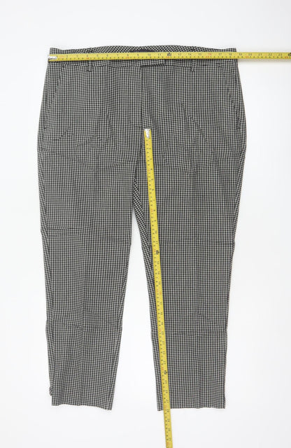 M&S Women Black Check Tapered Stretch Trousers UK 18 Short