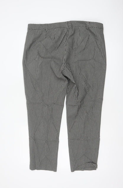 M&S Women Black Check Tapered Stretch Trousers UK 18 Short