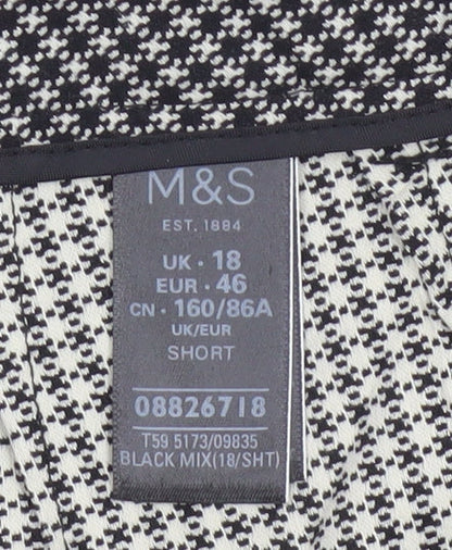 M&S Women Black Check Tapered Stretch Trousers UK 18 Short