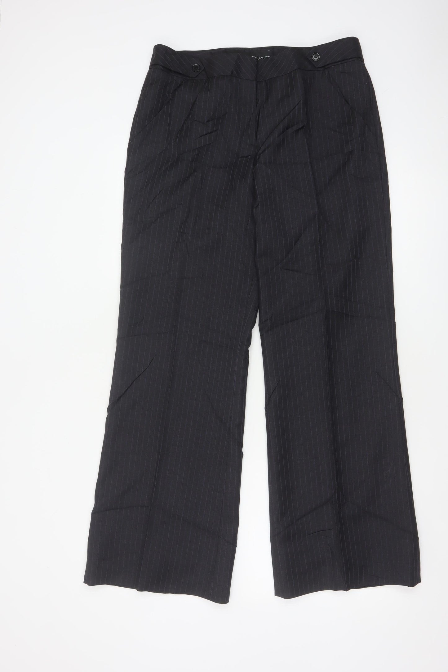 Austin Reed Women Black Pinstripe UK 12 Wool Tailored Trousers