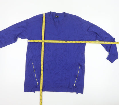 Dunnes Women Blue S Fine Knit Crew Neck Zip Hem Jumper