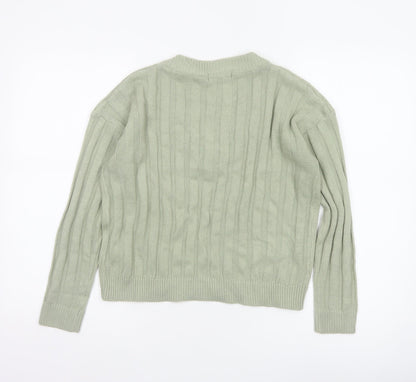 Brave Soul Women Green Size 8 V-Neck Cable Knit Pullover Jumper