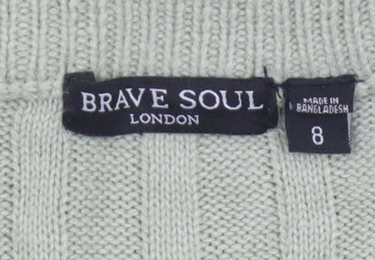 Brave Soul Women Green Size 8 V-Neck Cable Knit Pullover Jumper