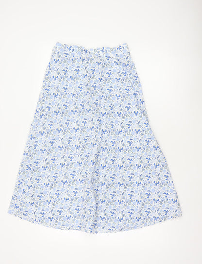 M&S Women Blue Floral Cotton A-Line Midi Skirt Size 8