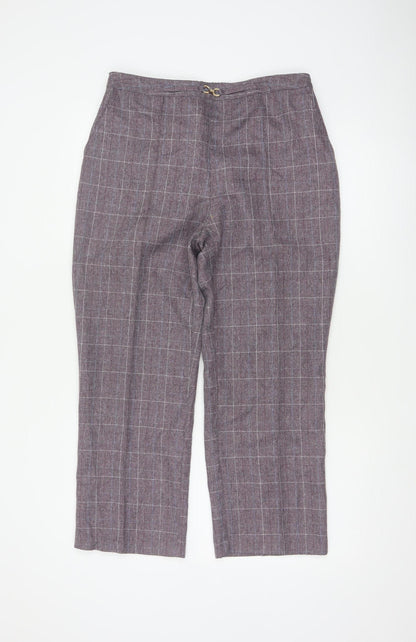 Damart Women’s Purple Check Straight Trousers UK 14 Elastic Waist