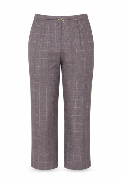 Damart Women’s Purple Check Straight Trousers UK 14 Elastic Waist