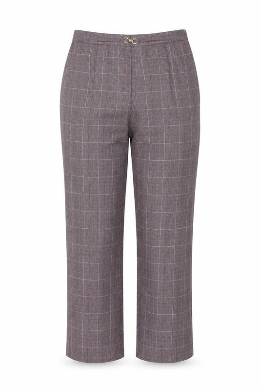Damart Women’s Purple Check Straight Trousers UK 14 Elastic Waist