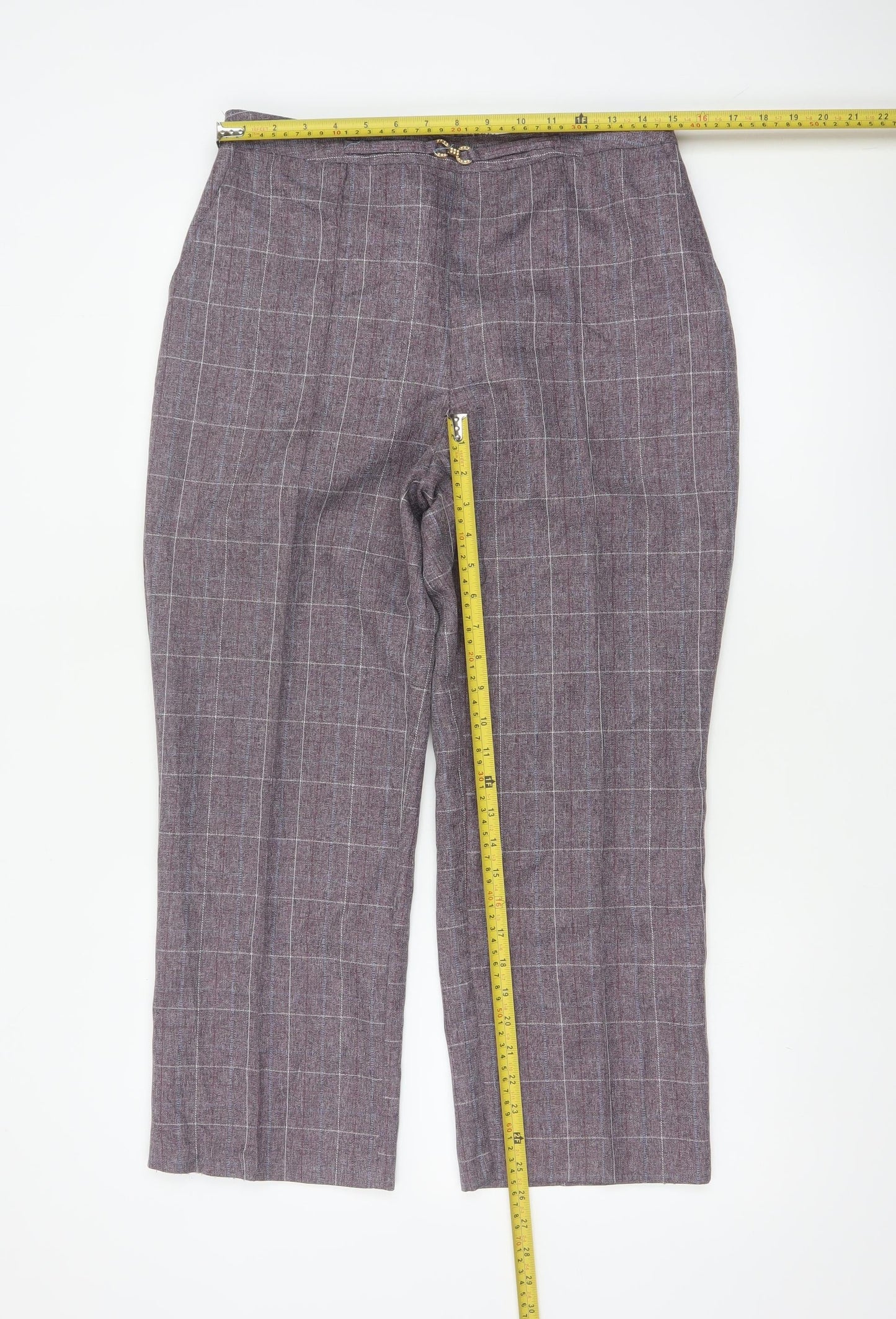 Damart Women’s Purple Check Straight Trousers UK 14 Elastic Waist