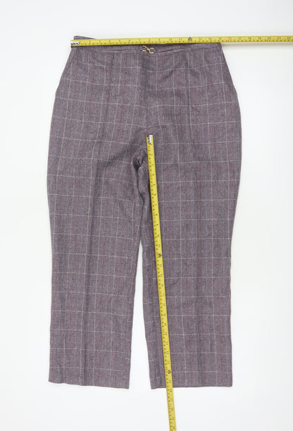 Damart Women’s Purple Check Straight Trousers UK 14 Elastic Waist