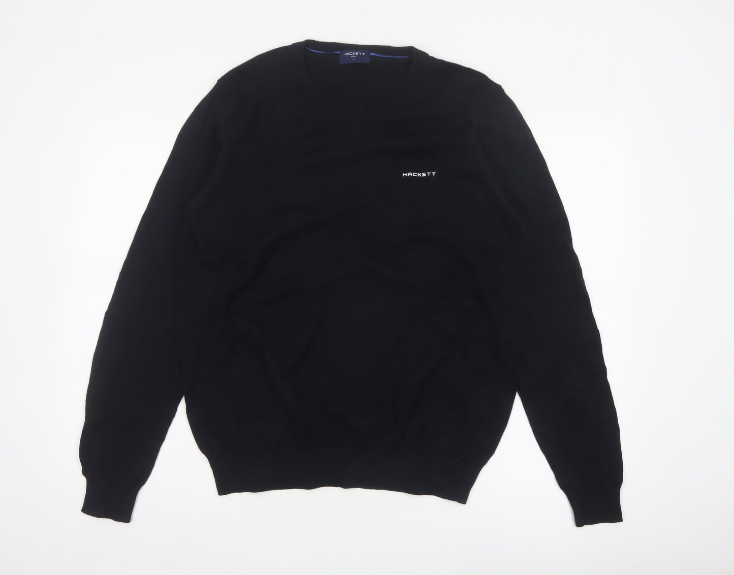 Hackett Golf Men's Black M Cotton V-Neck Logo Pullover Jumper