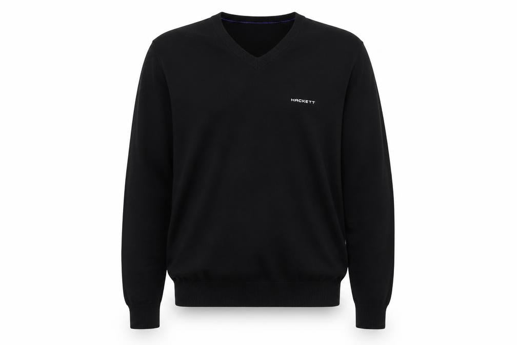 Hackett Golf Men's Black M Cotton V-Neck Logo Pullover Jumper