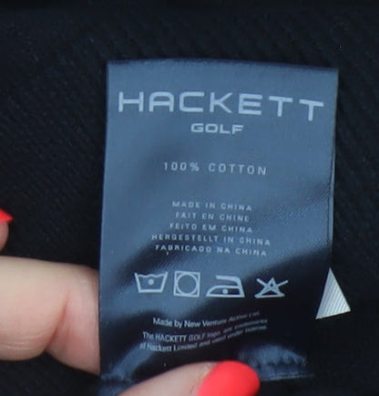 Hackett Golf Men's Black M Cotton V-Neck Logo Pullover Jumper