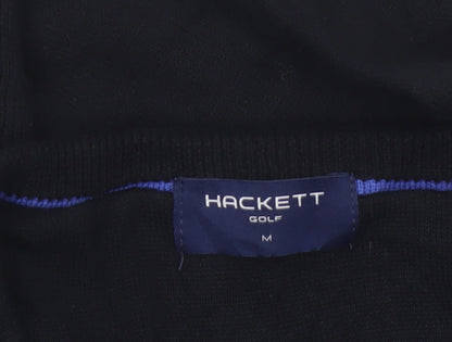 Hackett Golf Men's Black M Cotton V-Neck Logo Pullover Jumper