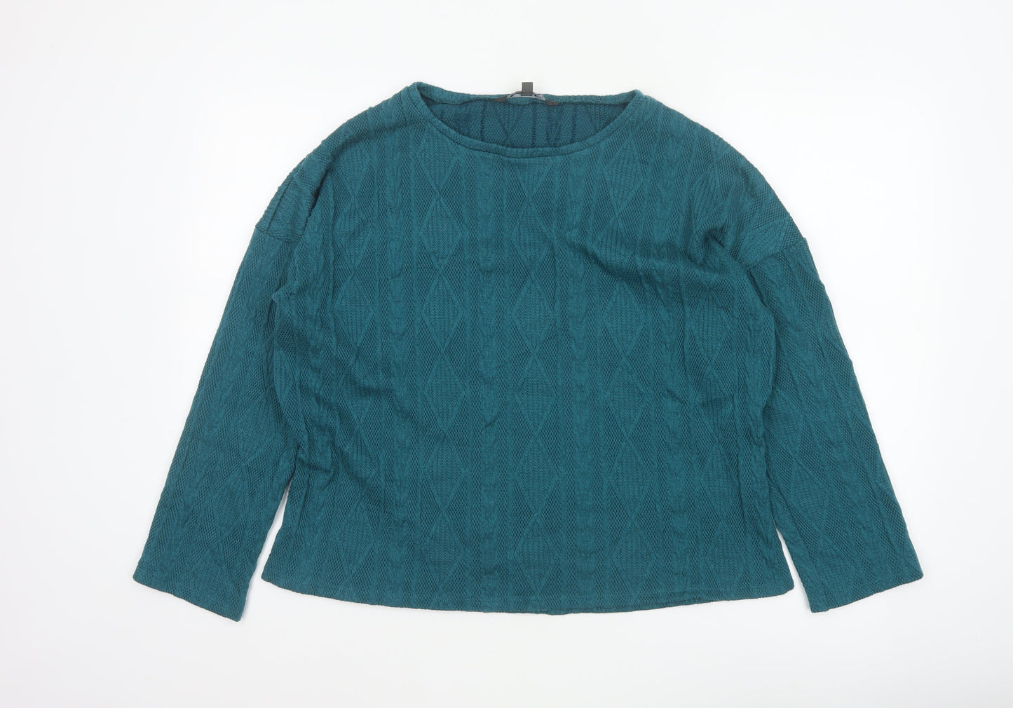 Bonmarché Women’s Teal Blue Size 14 Cable Knit Round Neck Jumper