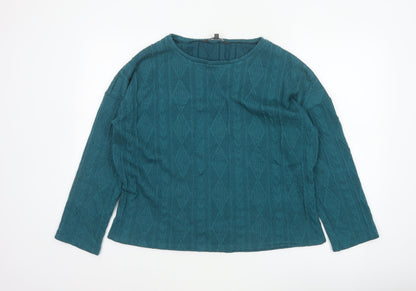 Bonmarché Women’s Teal Blue Size 14 Cable Knit Round Neck Jumper