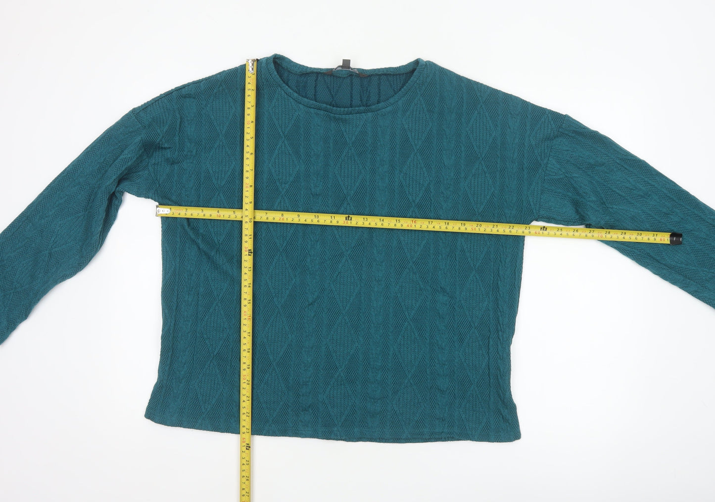 Bonmarché Women’s Teal Blue Size 14 Cable Knit Round Neck Jumper