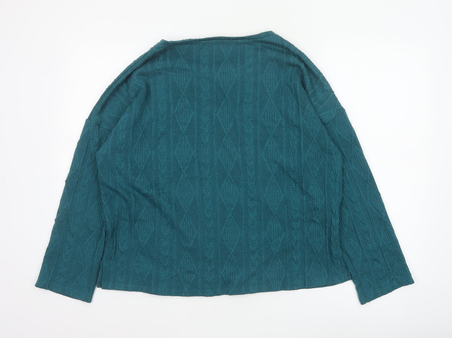 Bonmarché Women’s Teal Blue Size 14 Cable Knit Round Neck Jumper