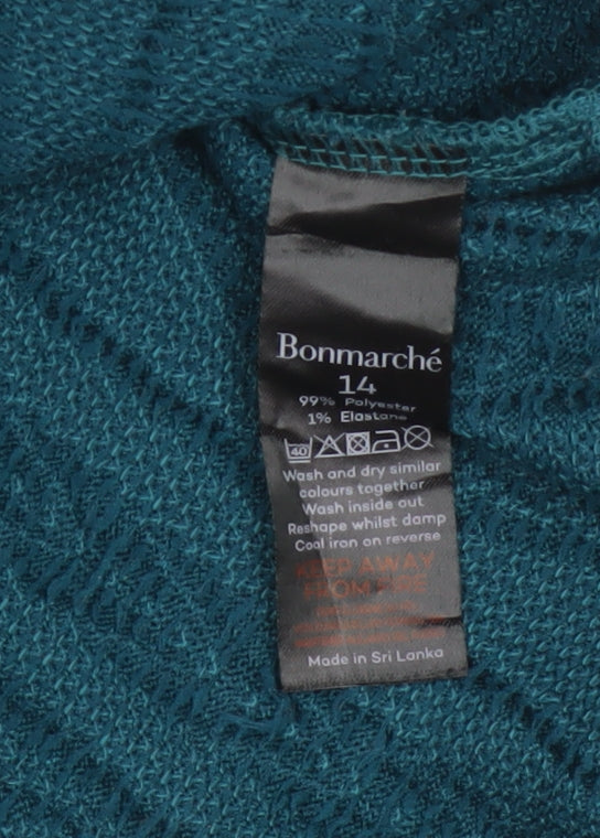 Bonmarché Women’s Teal Blue Size 14 Cable Knit Round Neck Jumper