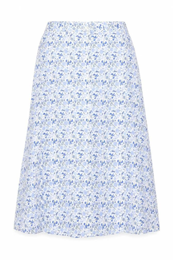Marks & Spencer Women Blue Floral Cotton Midi A-Line Button Skirt UK 12