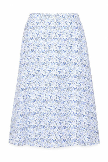 Marks & Spencer Women Blue Floral Cotton Midi A-Line Button Skirt UK 12