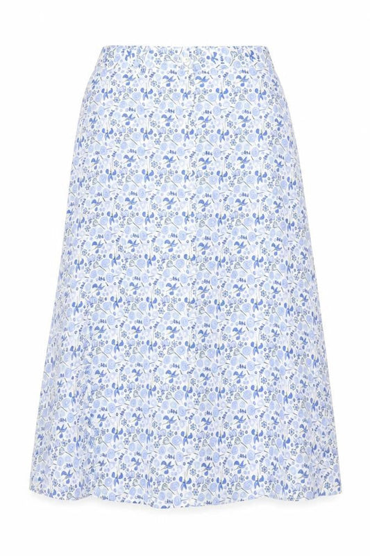 M&S Women Blue Floral Cotton Midi A-Line Button Skirt UK 12