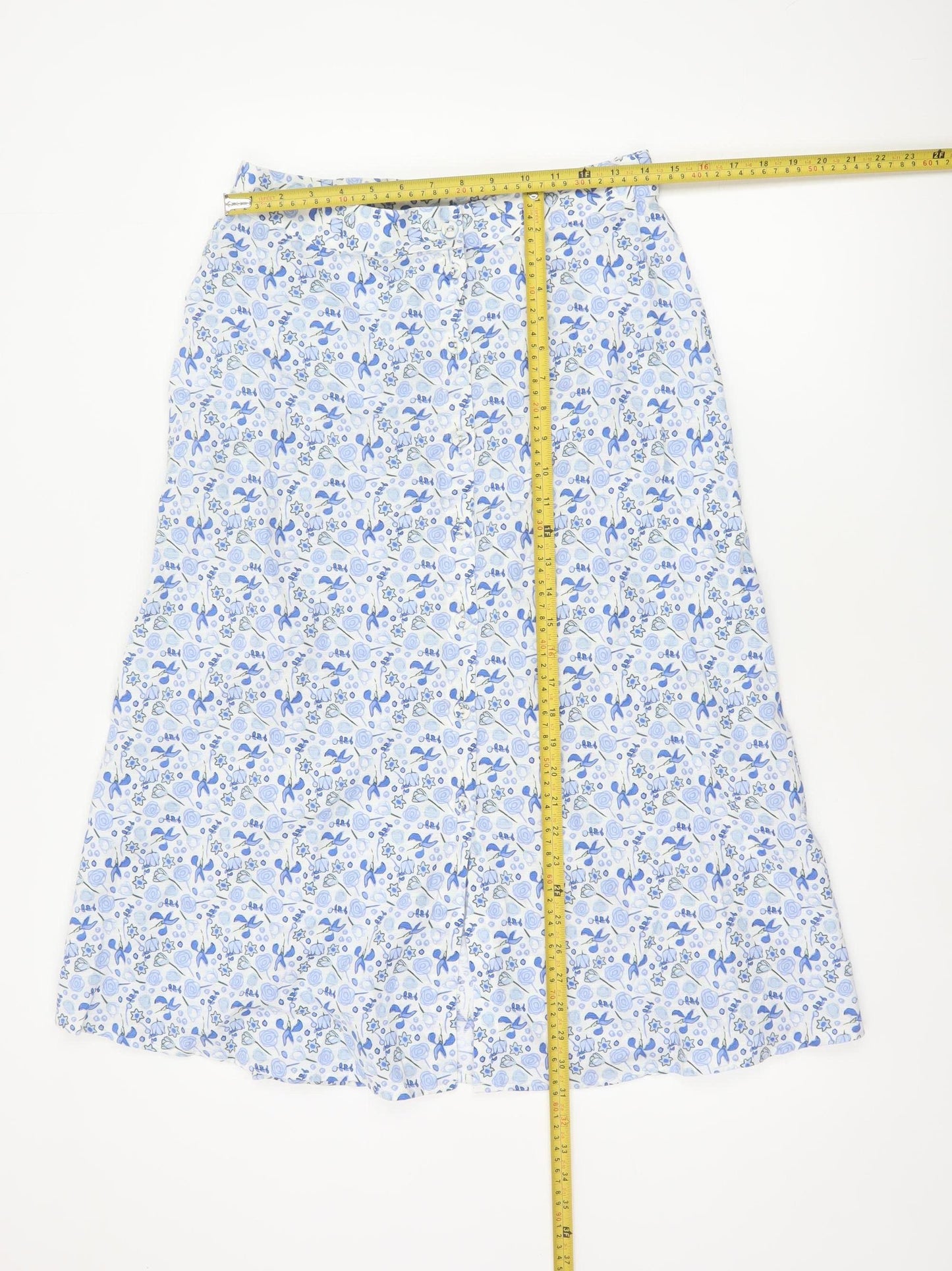 M&S Women Blue Floral Cotton Midi A-Line Button Skirt UK 12