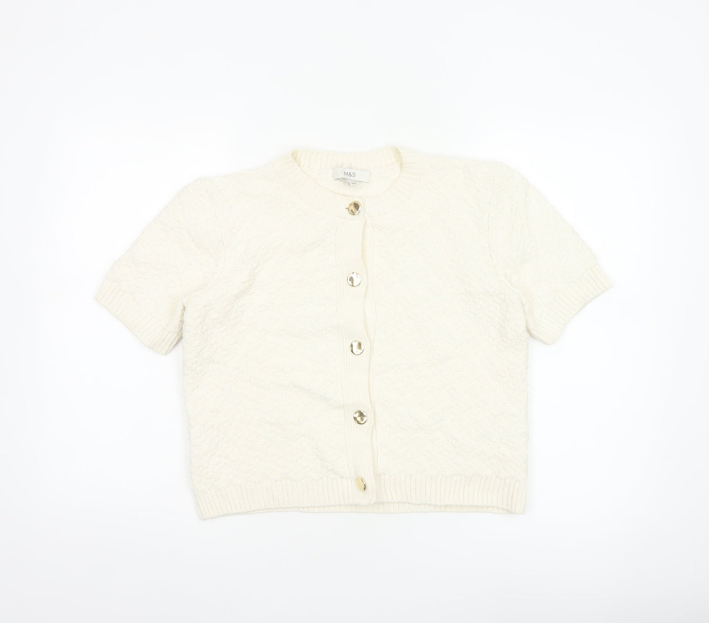 Marks and Spencer Women Ivory S Cable Knit Short Sleeve Cardigan