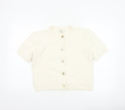 Marks and Spencer Women Ivory S Cable Knit Short Sleeve Cardigan