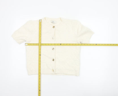 Marks and Spencer Women Ivory S Cable Knit Short Sleeve Cardigan