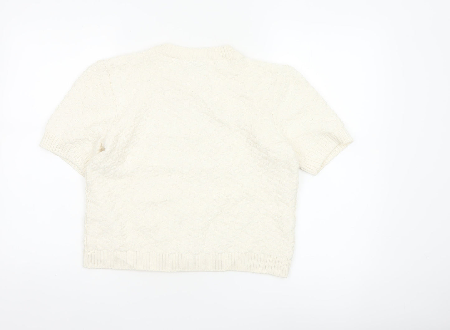 Marks and Spencer Women Ivory S Cable Knit Short Sleeve Cardigan
