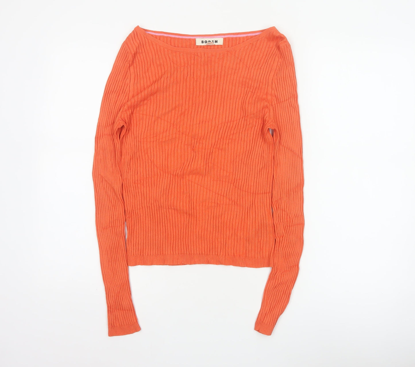Boden Women Orange L Ribbed Boat Neck Stretch Knit Pullover Jumper
