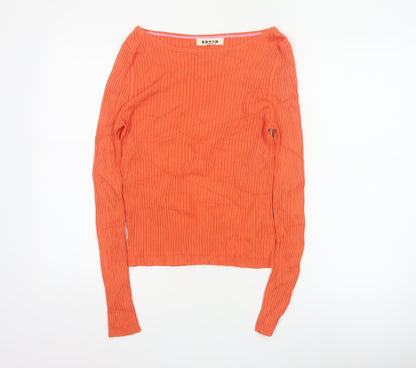 Boden Women Orange L Ribbed Boat Neck Stretch Knit Pullover Jumper
