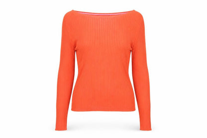 Boden Women Orange L Ribbed Boat Neck Stretch Knit Pullover Jumper