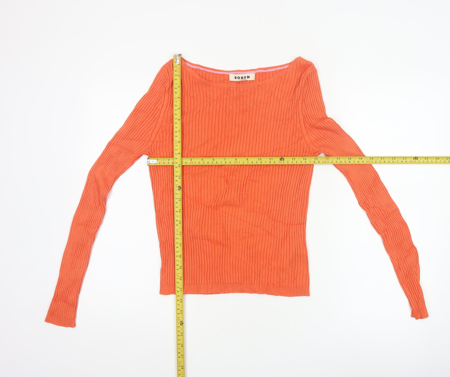 Boden Women Orange L Ribbed Boat Neck Stretch Knit Pullover Jumper