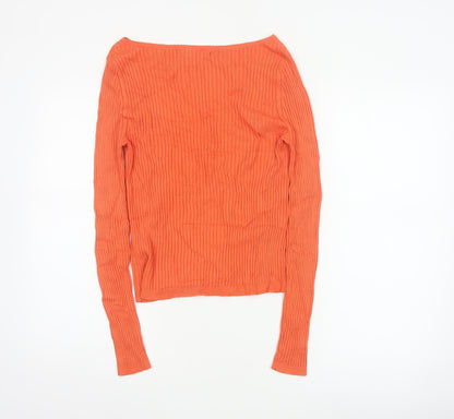 Boden Women Orange L Ribbed Boat Neck Stretch Knit Pullover Jumper