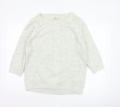 Oasis Women Ivory M Cable Knit Crochet Raglan Crew Neck Jumper