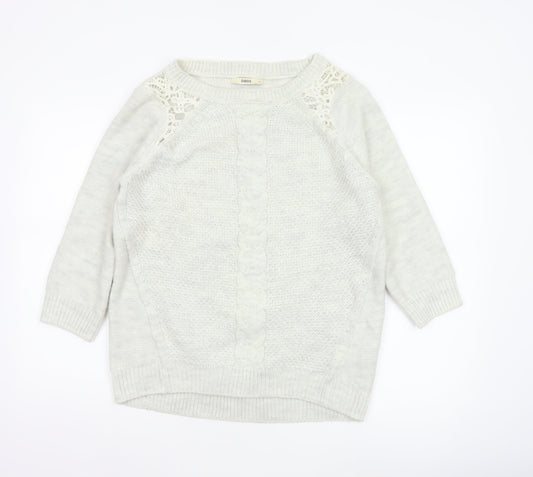 Oasis Women Ivory M Cable Knit Crochet Raglan Crew Neck Jumper