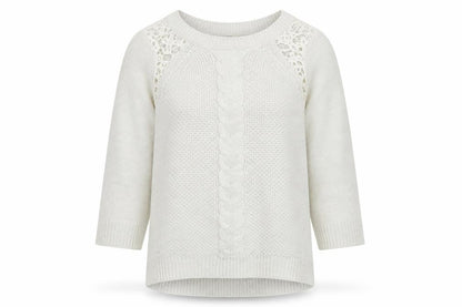 Oasis Women Ivory M Cable Knit Crochet Raglan Crew Neck Jumper