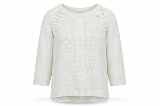 Oasis Women Ivory M Cable Knit Crochet Raglan Crew Neck Jumper